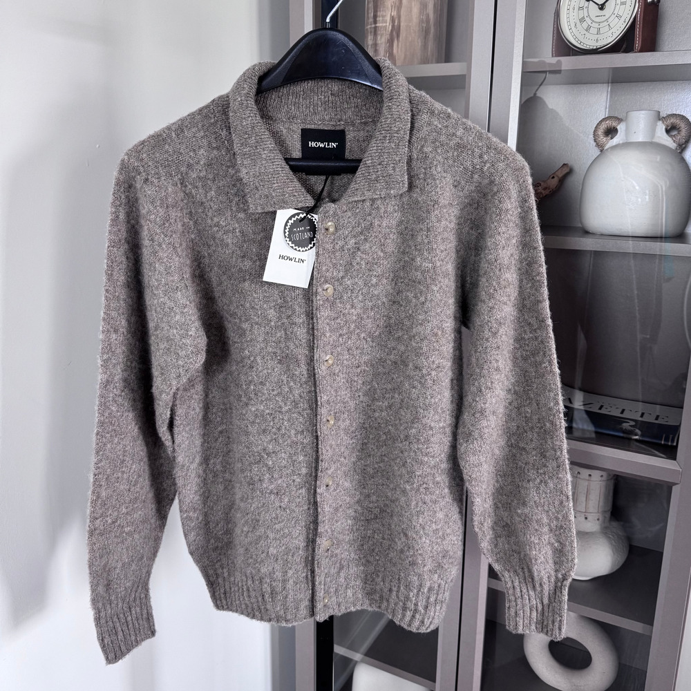 HOWLIN' Creatures Of The Howlin Moon Brown Wool Polo Cardigan Small NEW Sweater